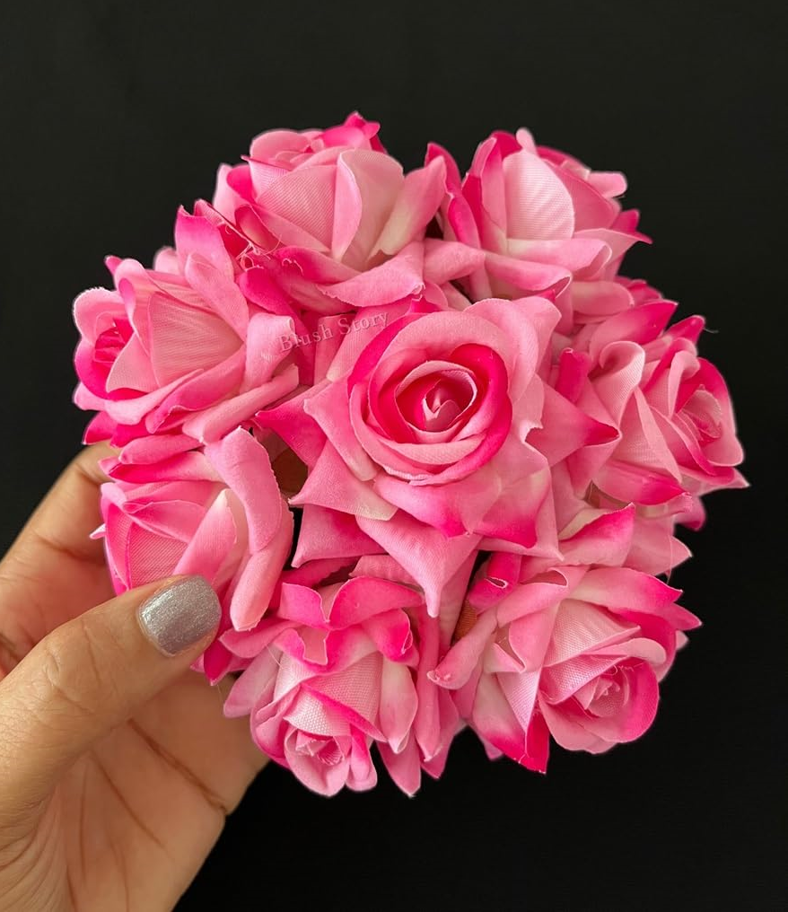 Artificial Rose Flower Wedding Hair Bun Gajra for Women Bridal Juda Hair Bun Hair Accessory (Pink)