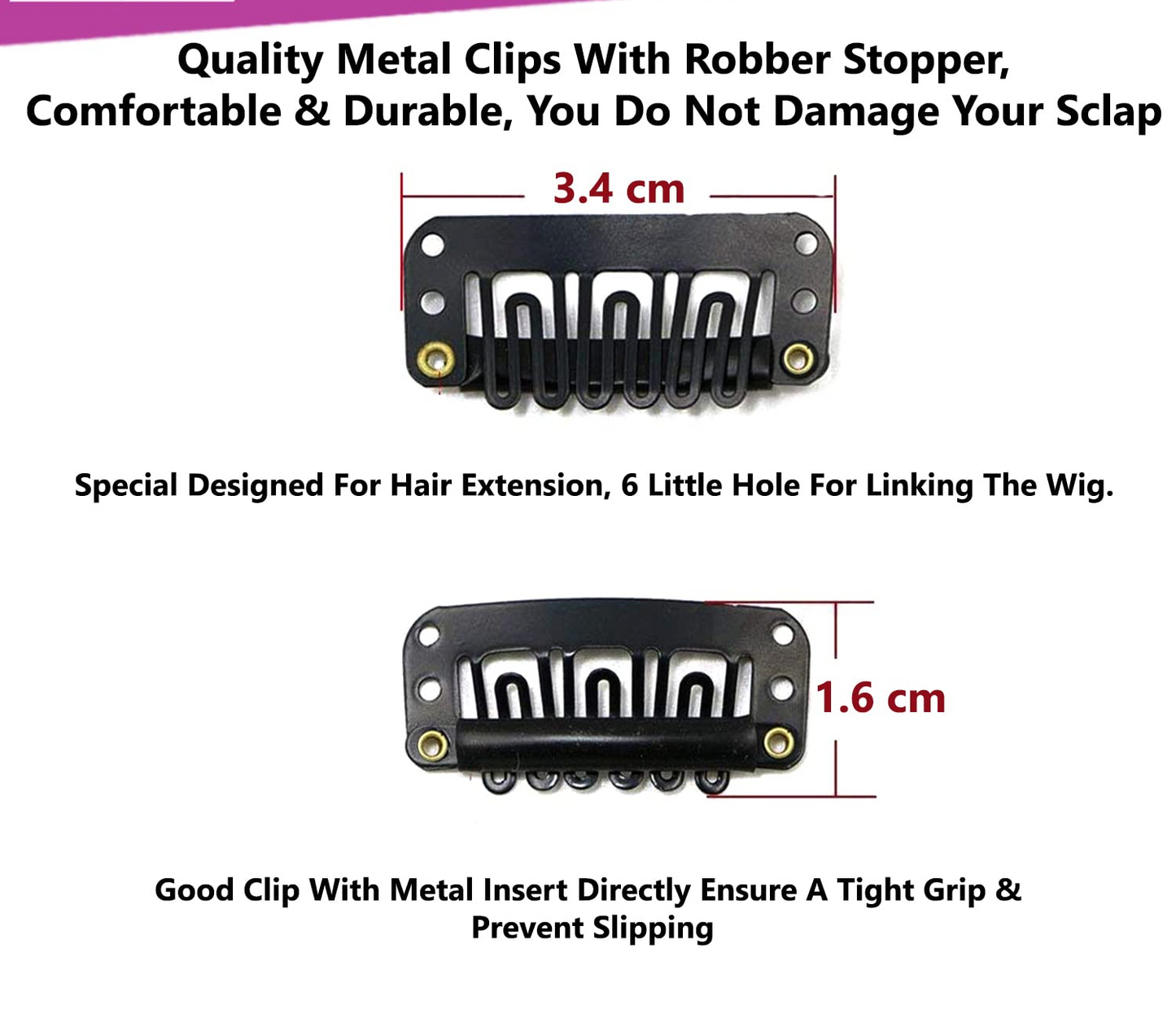 Hair Extension Clips For Women & Men (12 Pcs) - Hair Patch Clips - Hair Attached Snap Wig Clips (Black) (3.4 cm)