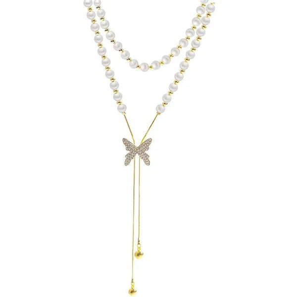 Pearl Necklace with Butterfly Pendant