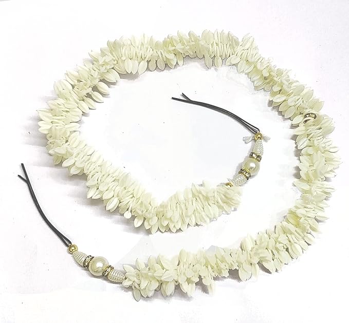 Hair Bun Mogra Fringes Flower Gajra for Women in White Set of 2 pcs Pack