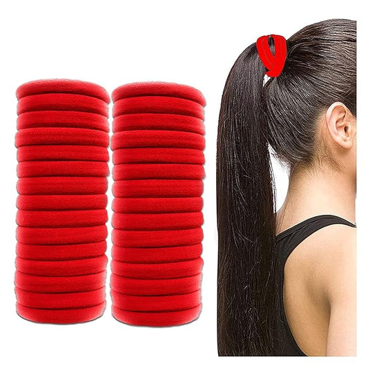 Seamless Thick Cotton Hair Rubber Bands, Durable Elastic Ties, Ponytail Holders, Hair Accessories for Women & Girls -  ,Red  30 pcs