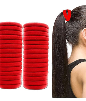 Seamless Thick Cotton Hair Rubber Bands, Durable Elastic Ties, Ponytail Holders, Hair Accessories for Women & Girls -  ,Red  30 pcs