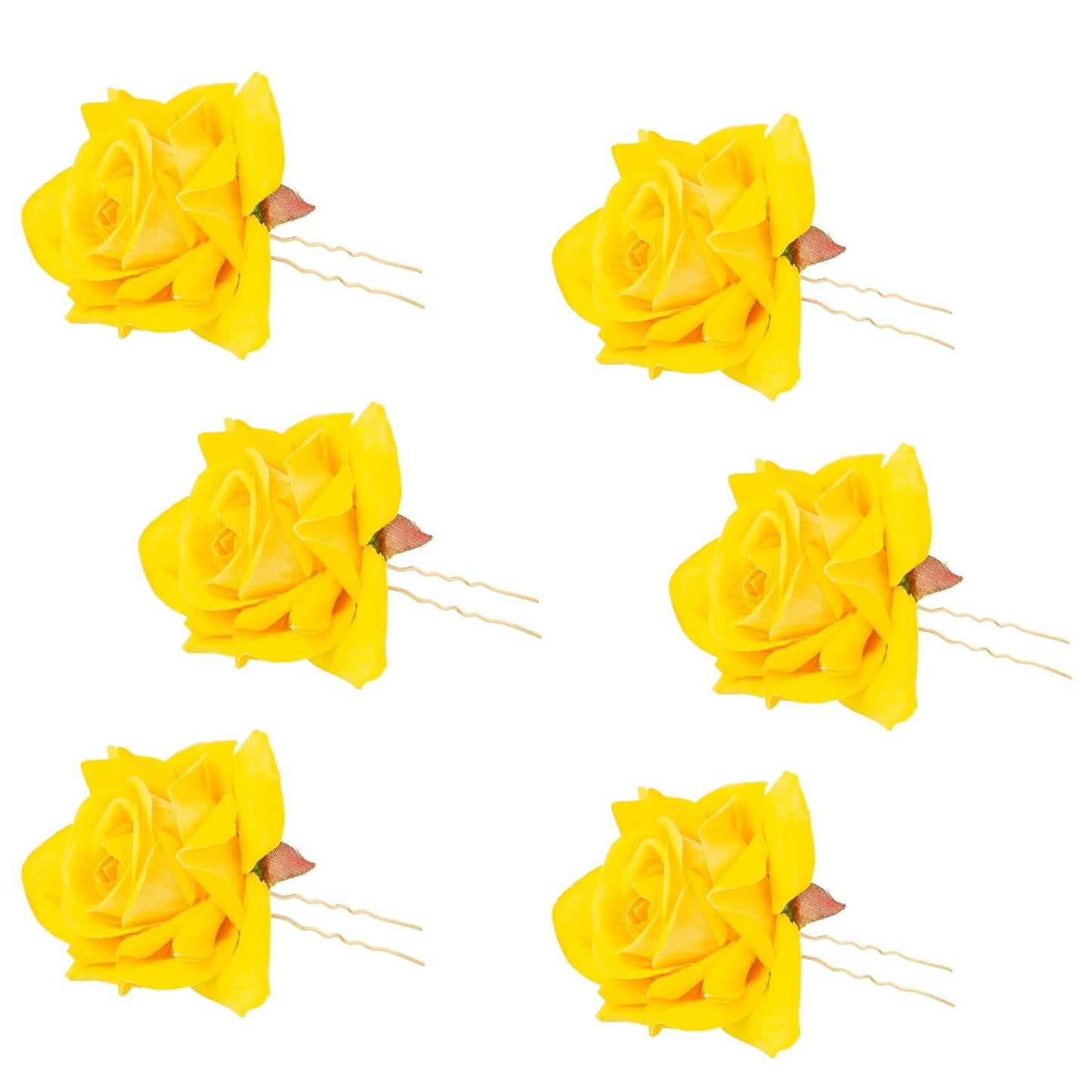 6 Piece Artificial Rose U Shape Hair Pins Elegant Wedding Juda Clip, Valentine's Day Gift, Stylish Hair Bun Stick with Flowers for Hair Perfect Marriage Hairstyle Accessories Useful for Women, Girls, Brides (YELLOW