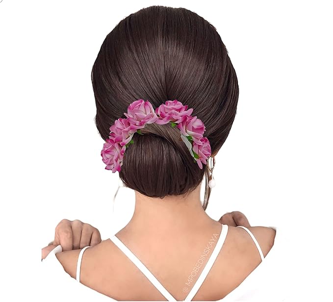 Pink Floral Hair Bun Accessories