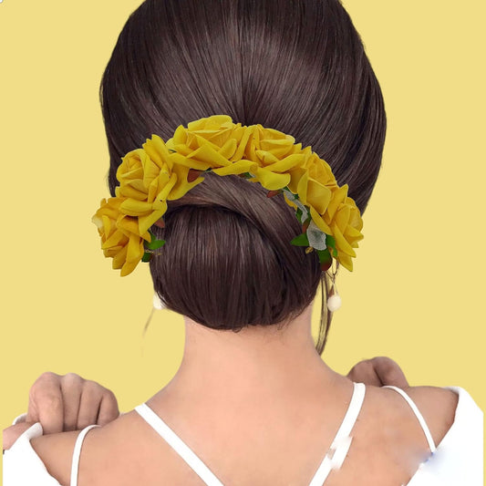 Yellow Floral Hair Bun Accessories