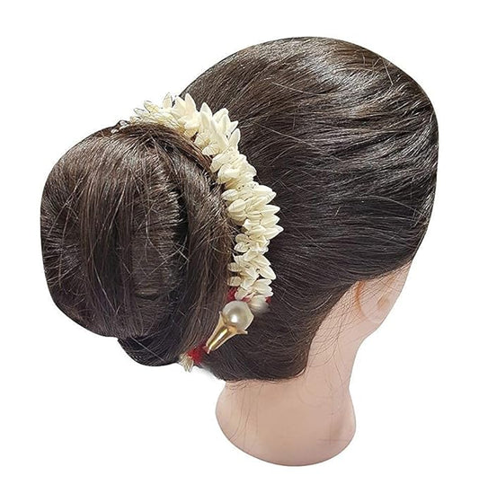 Hair Bun Mogra Fringes Flower Gajra for Women in White Set of 2 pcs Pack