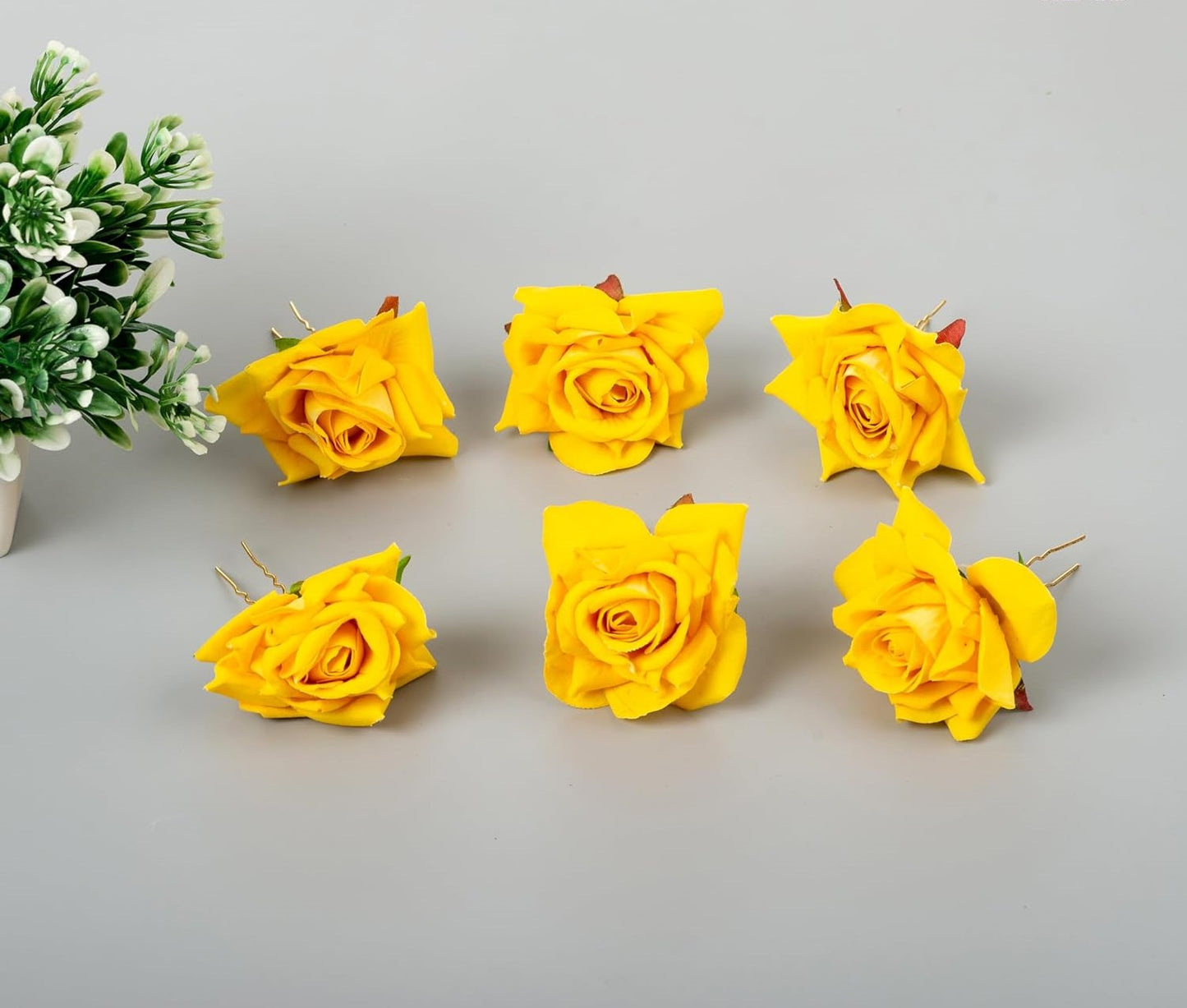 6 Piece Artificial Rose U Shape Hair Pins Elegant Wedding Juda Clip, Valentine's Day Gift, Stylish Hair Bun Stick with Flowers for Hair Perfect Marriage Hairstyle Accessories Useful for Women, Girls, Brides (YELLOW