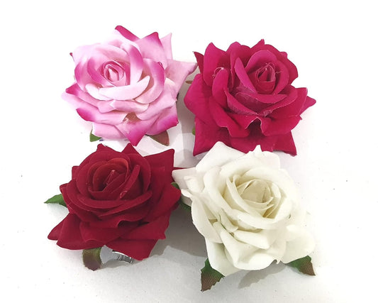 Artificial Rose Flowers Hair Clips/Pins For Women's and Girls Hair Accessories,set of 4 Multicolor