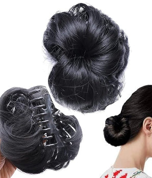 Premium Quality Hair Bun With Clutcher  Hair Extension & Hair Juda For Women & Girls, Black (Black)