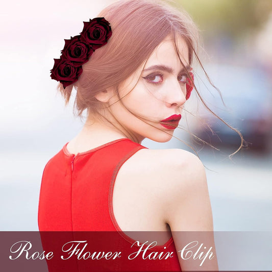 ( Maroon Color )6 Piece Artificial Rose U Shape Hair Pins Elegant Wedding Juda Clip, Valentine's Day Gift, Stylish Hair Bun Stick with Flowers for Hair Perfect Marriage Hairstyle Accessories Useful for Women, Girls, Brides (MAROON)