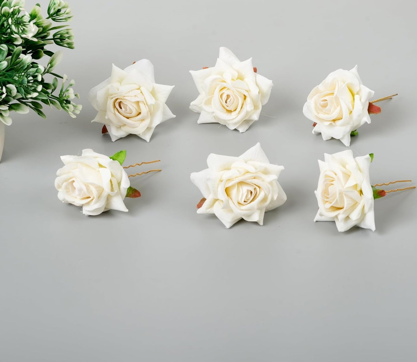 6 Piece Artificial Rose U Shape Hair Pins Elegant Wedding Juda Clip, Valentine's Day Gift, Stylish Hair Bun Stick with Flowers for Hair Perfect Marriage Hairstyle Accessories Useful for Women, Girls, Brides (WHITE)