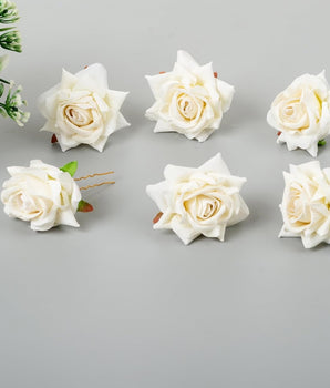 6 Piece Artificial Rose U Shape Hair Pins Elegant Wedding Juda Clip, Valentine's Day Gift, Stylish Hair Bun Stick with Flowers for Hair Perfect Marriage Hairstyle Accessories Useful for Women, Girls, Brides (WHITE)
