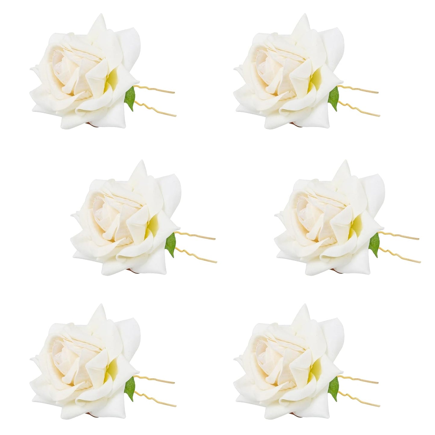 6 Piece Artificial Rose U Shape Hair Pins Elegant Wedding Juda Clip, Valentine's Day Gift, Stylish Hair Bun Stick with Flowers for Hair Perfect Marriage Hairstyle Accessories Useful for Women, Girls, Brides (WHITE)