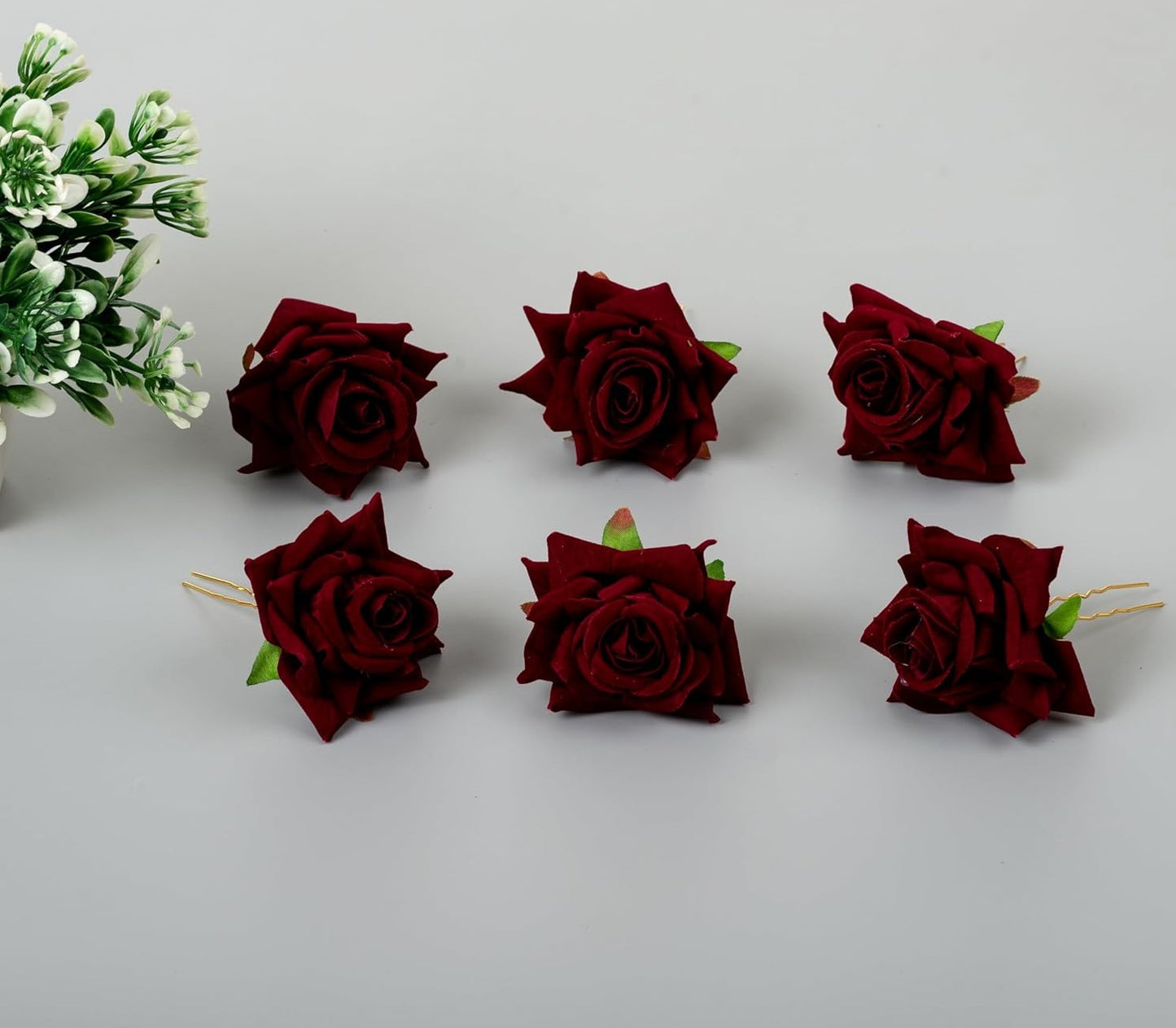 ( Maroon Color )6 Piece Artificial Rose U Shape Hair Pins Elegant Wedding Juda Clip, Valentine's Day Gift, Stylish Hair Bun Stick with Flowers for Hair Perfect Marriage Hairstyle Accessories Useful for Women, Girls, Brides (MAROON)