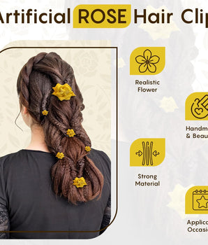 6 Piece Artificial Rose Hair Clip Flower Hair Accessories for Women, Wedding, Valentine's Day Gift, Marriage Hairstyles, Hair Clips with Roses, Floral Clips, Stylish Hair Accessories (YELLOW)