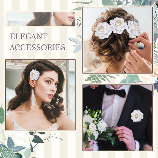 6 Piece Artificial Rose Hair Clip Flower Hair Accessories for Women, Wedding, Valentine's Day Gift, Marriage Hairstyles, Hair Clips with Roses, :WHITE & RED