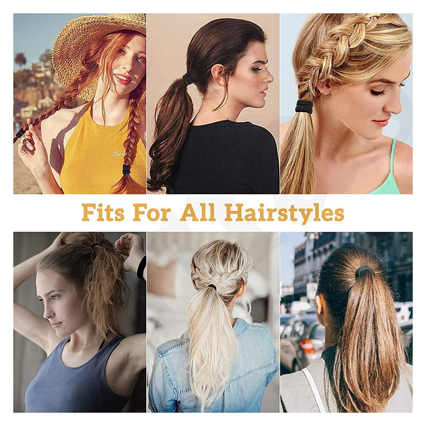 Seamless Thick Cotton Hair Rubber Bands, Durable Elastic Ties, Ponytail Holders, Hair Accessories for Women & Girls - White & Black