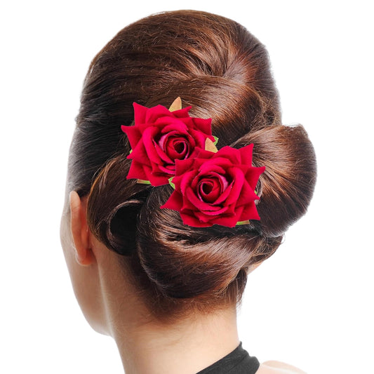 6 Piece Artificial Rose U Shape Hair Pins Elegant Wedding Juda Clip, Valentine's Day Gift, Stylish Hair Bun Stick with Flowers for Hair Perfect Marriage Hairstyle Accessories Useful for Women, Girls, Brides (Red Color)