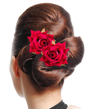 6 Piece Artificial Rose U Shape Hair Pins Elegant Wedding Juda Clip, Valentine's Day Gift, Stylish Hair Bun Stick with Flowers for Hair Perfect Marriage Hairstyle Accessories Useful for Women, Girls, Brides (Red Color)
