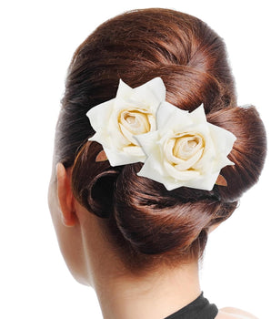6 Piece Artificial Rose U Shape Hair Pins Elegant Wedding Juda Clip, Valentine's Day Gift, Stylish Hair Bun Stick with Flowers for Hair Perfect Marriage Hairstyle Accessories Useful for Women, Girls, Brides (WHITE)