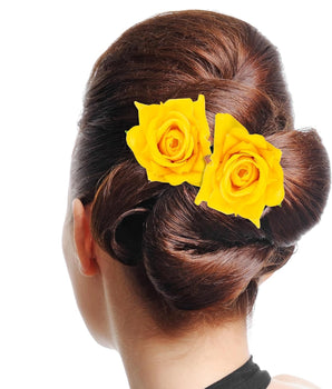 6 Piece Artificial Rose U Shape Hair Pins Elegant Wedding Juda Clip, Valentine's Day Gift, Stylish Hair Bun Stick with Flowers for Hair Perfect Marriage Hairstyle Accessories Useful for Women, Girls, Brides (YELLOW