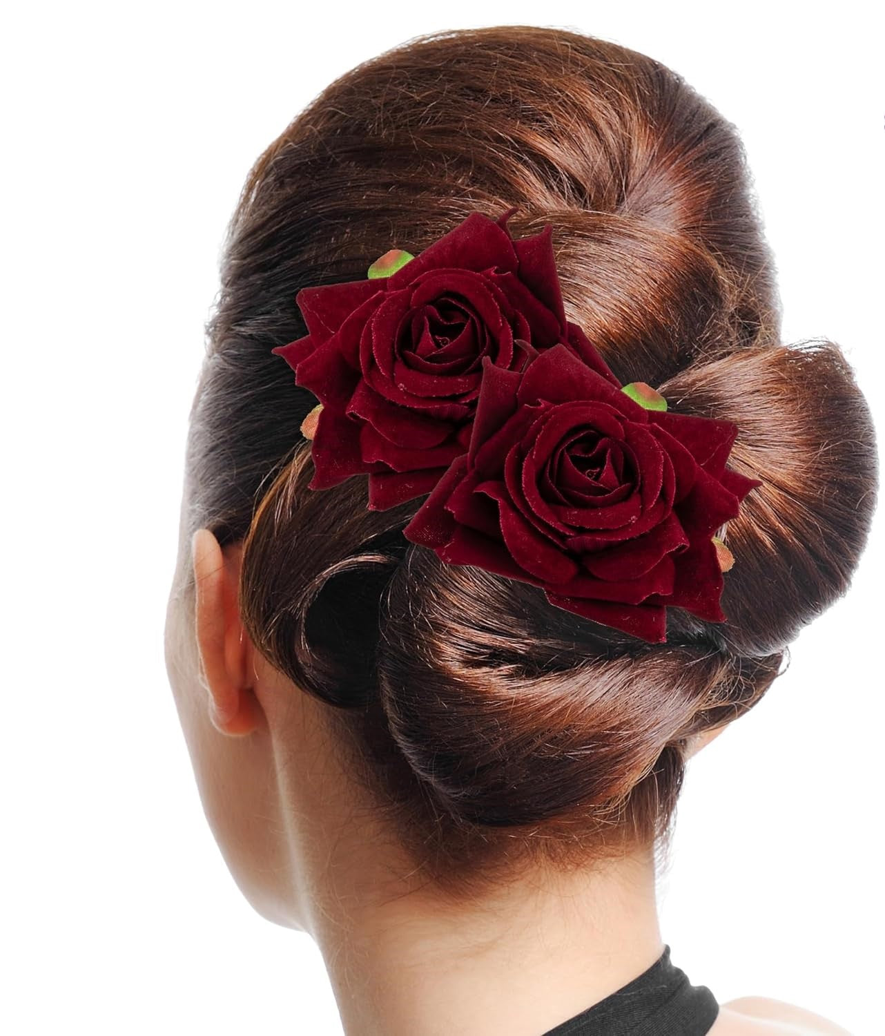 ( Maroon Color )6 Piece Artificial Rose U Shape Hair Pins Elegant Wedding Juda Clip, Valentine's Day Gift, Stylish Hair Bun Stick with Flowers for Hair Perfect Marriage Hairstyle Accessories Useful for Women, Girls, Brides (MAROON)