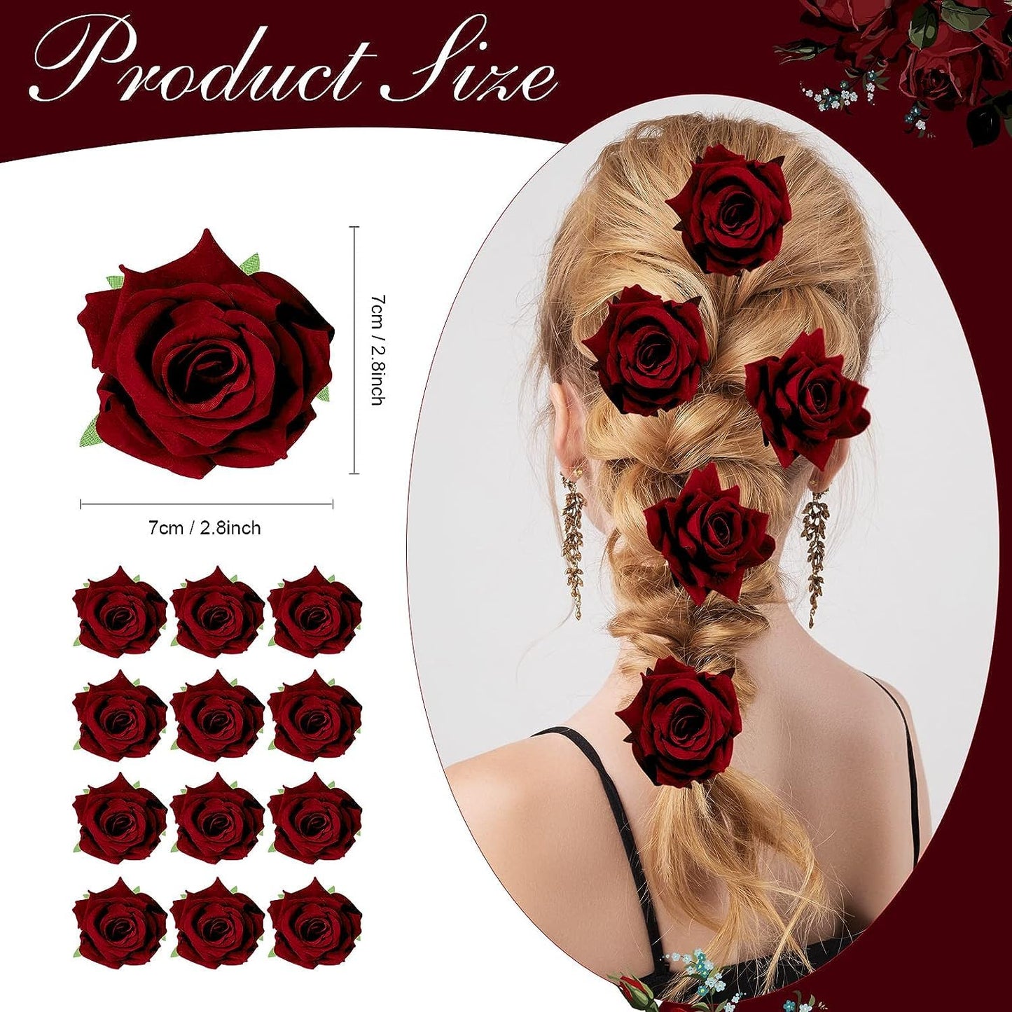 6 Piece Artificial Rose Hair Clip Flower Hair Accessories for Women, Wedding, Valentine's Day Gift, Marriage Hairstyles, Hair Clips with Roses, Floral... (Colour:MAROON)