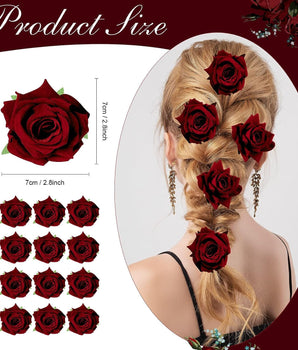 6 Piece Artificial Rose Hair Clip Flower Hair Accessories for Women, Wedding, Valentine's Day Gift, Marriage Hairstyles, Hair Clips with Roses, Floral... (Colour:MAROON)