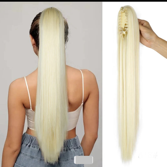 Straight Clutcher Ponytail Synthetic Straight Hair Extensions For Women And Girls 150gram Pack Of 1pc (white)