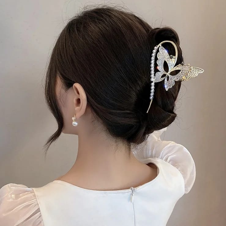 Butterfly Hair Clip Pearl Metal Claw Clips