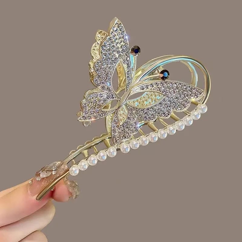 Butterfly Hair Clip Pearl Metal Claw Clips