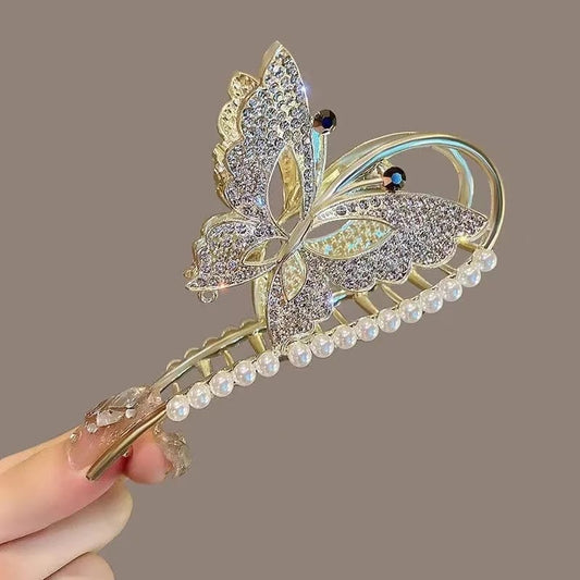 Butterfly Hair Clip Pearl Metal Claw Clips