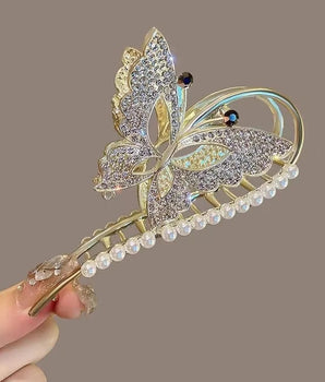 Butterfly Hair Clip Pearl Metal Claw Clips