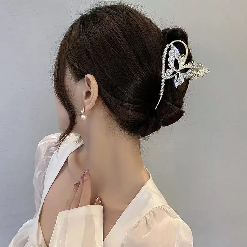 Butterfly Hair Clip Pearl Metal Claw Clips