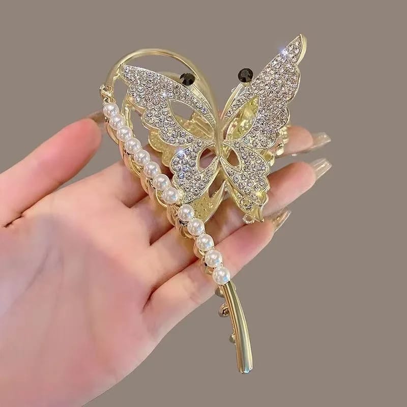 Butterfly Hair Clip Pearl Metal Claw Clips