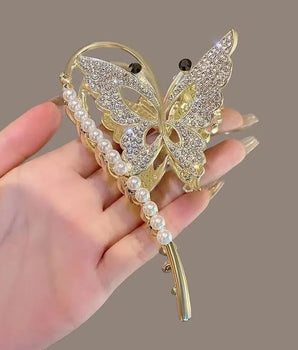 Butterfly Hair Clip Pearl Metal Claw Clips