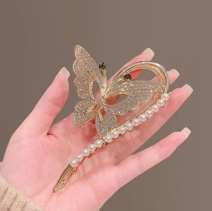 Butterfly Hair Clip Pearl Metal Claw Clips