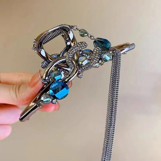 Blue Crystal Butterfly Rose Barrette Hair Clip