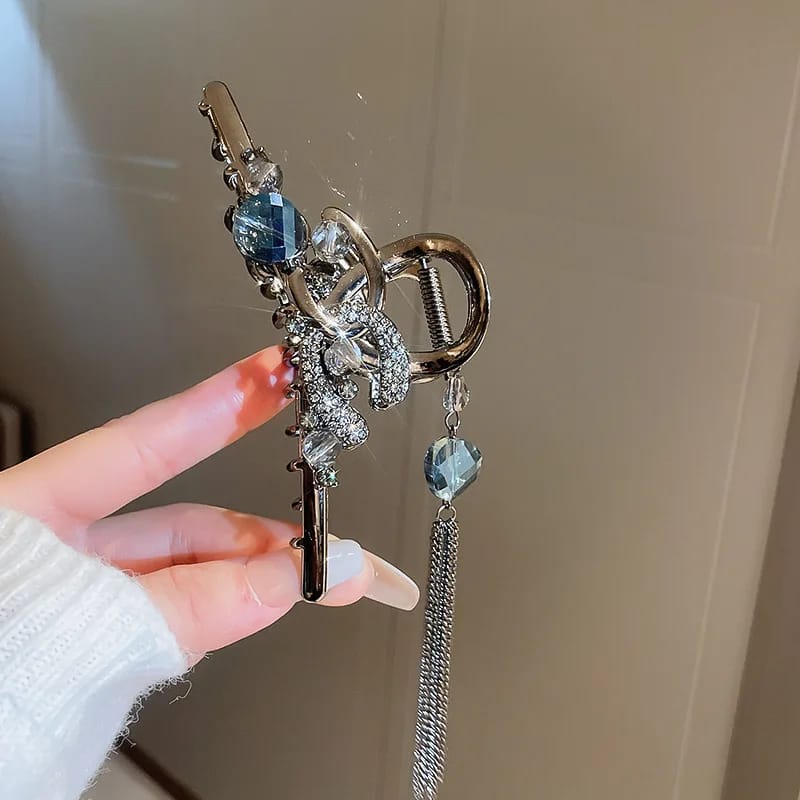 Blue Crystal Butterfly Rose Barrette Hair Clip