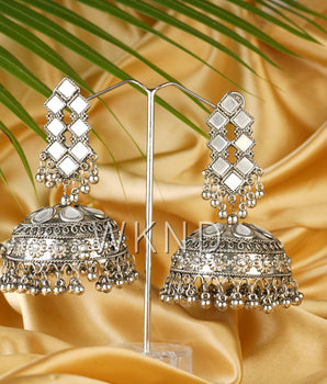 Afghani Oxidized Silver Jhumkis Earrings