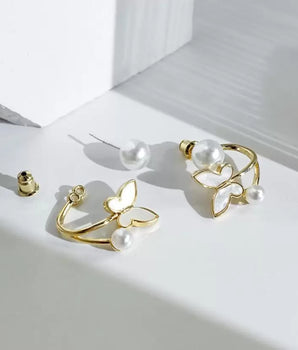 Butterflay & Pearl Earrings Stud For Women